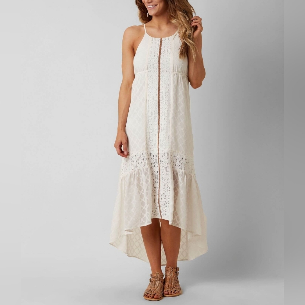 Jolt High Low Textured Cream Colored Dress‎ Womens Small